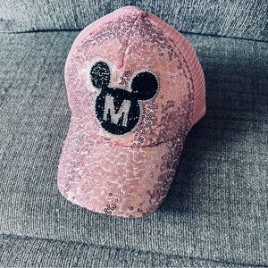 🖤 Disney Kids Mickey Pink Sequined Adjustable Baseball Cap w Mesh Ages 3-14